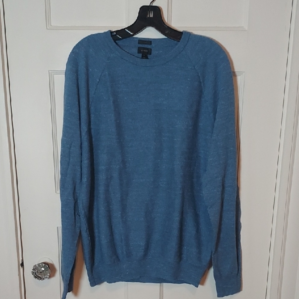 J. Crew Men's Heather Blue Crewneck Raglan Sweater Slim Fit Size Large